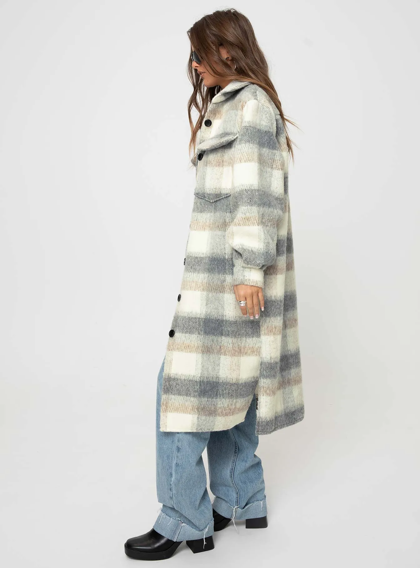 Deasia Check Coat Grey / Beige