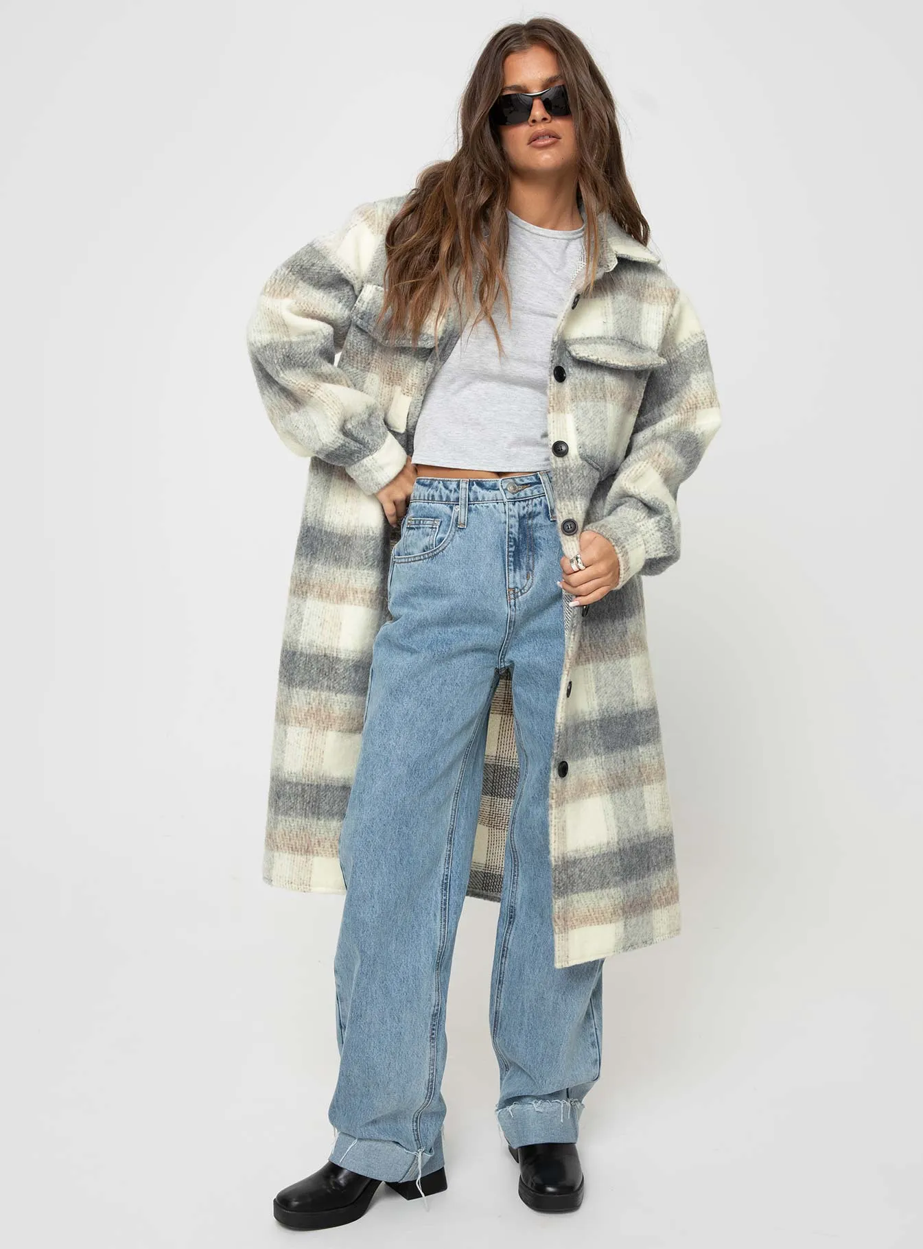 Deasia Check Coat Grey / Beige