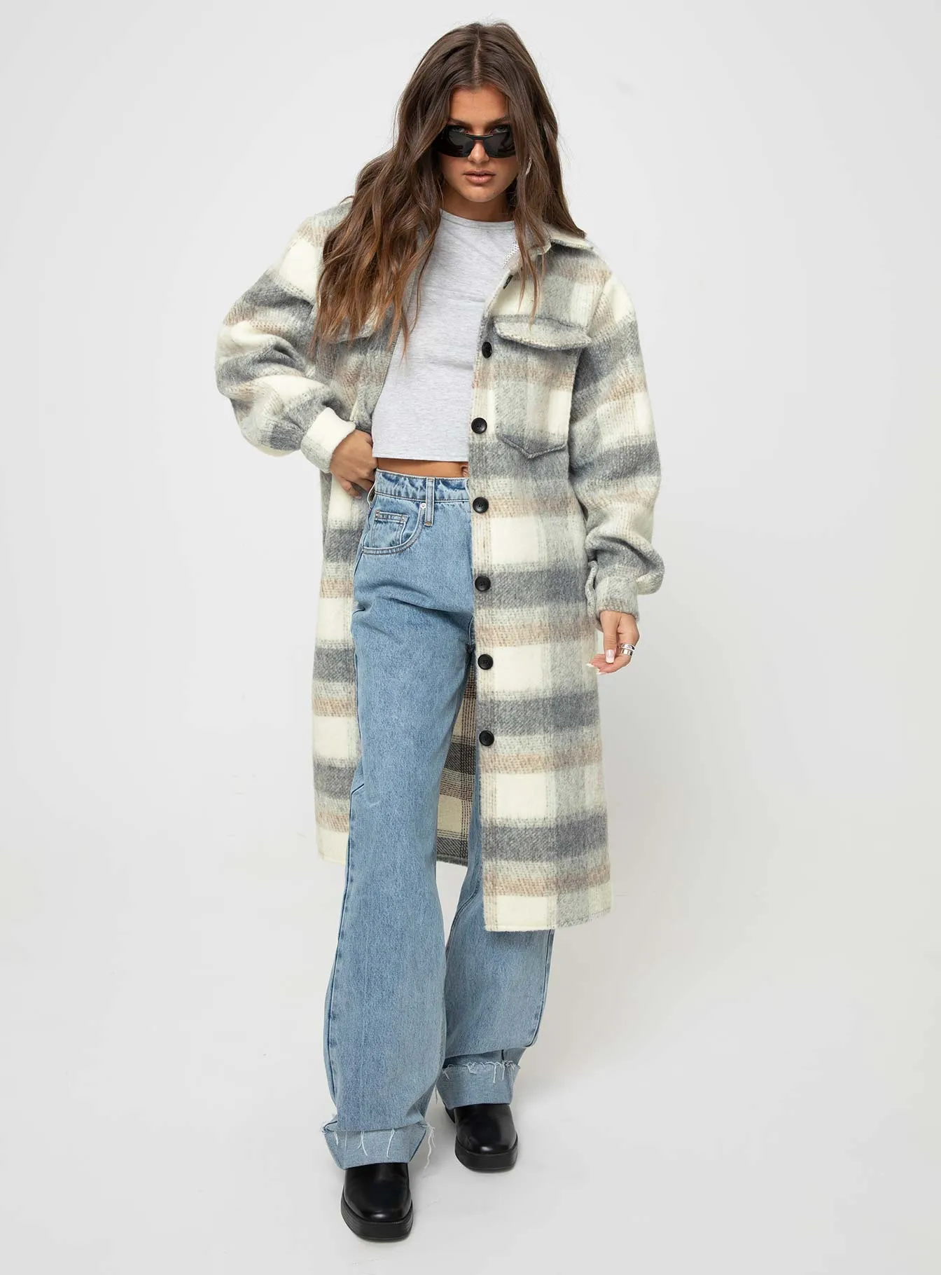 Deasia Check Coat Grey / Beige