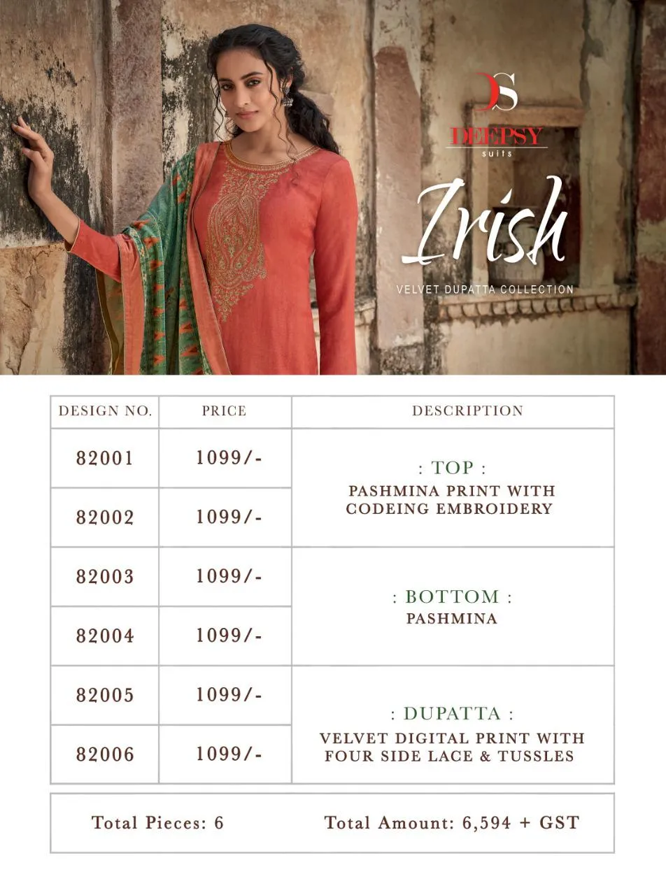 Deepsy Suits Presents Irish Pashmina Printed Embroidery Work Fancy Designer Salwar Suits