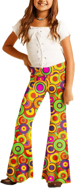 Deerose Girls Bell Bottom Floral Print Stretch Hippie Pants High Waist Flare Pants 5-14 Year