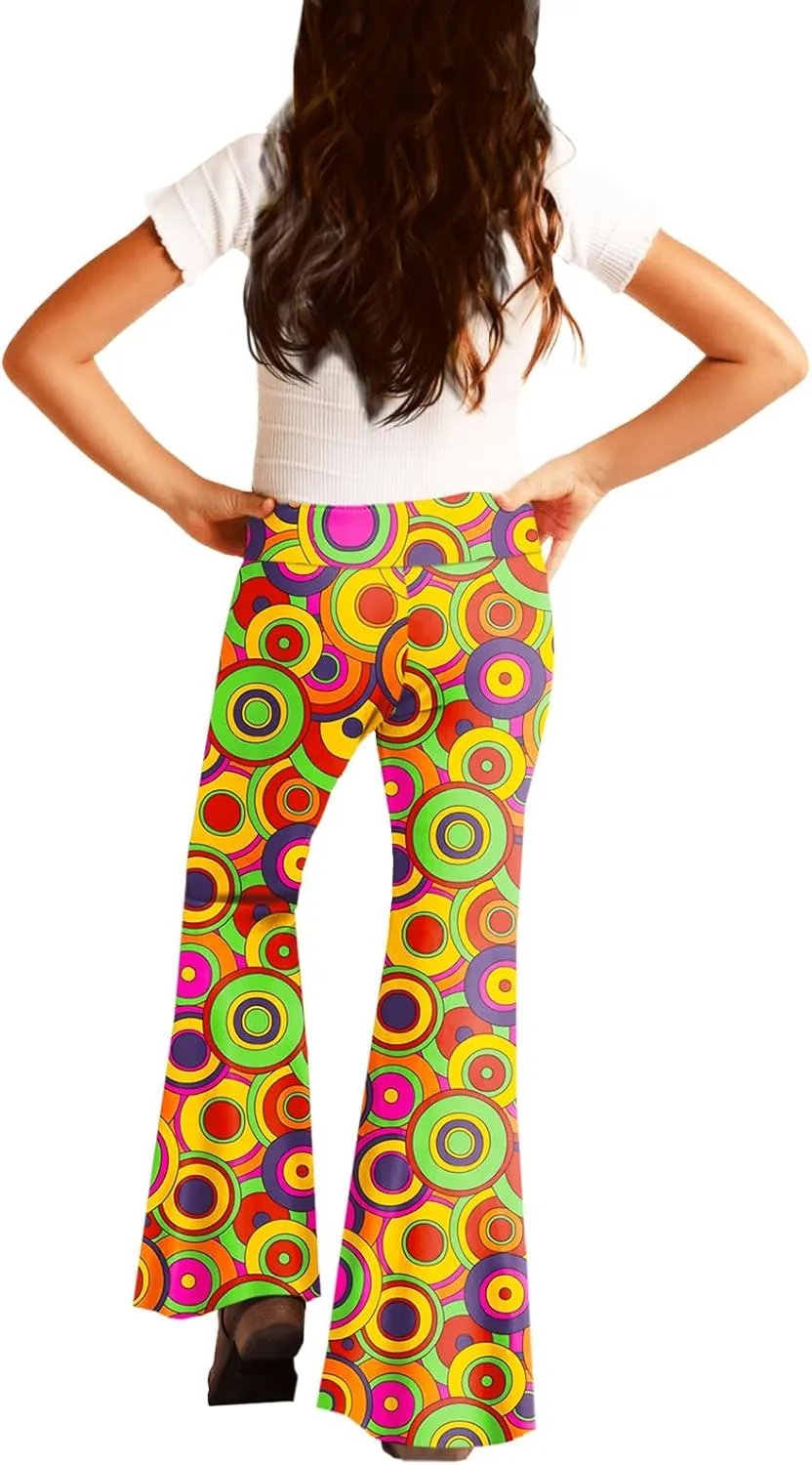 Deerose Girls Bell Bottom Floral Print Stretch Hippie Pants High Waist Flare Pants 5-14 Year