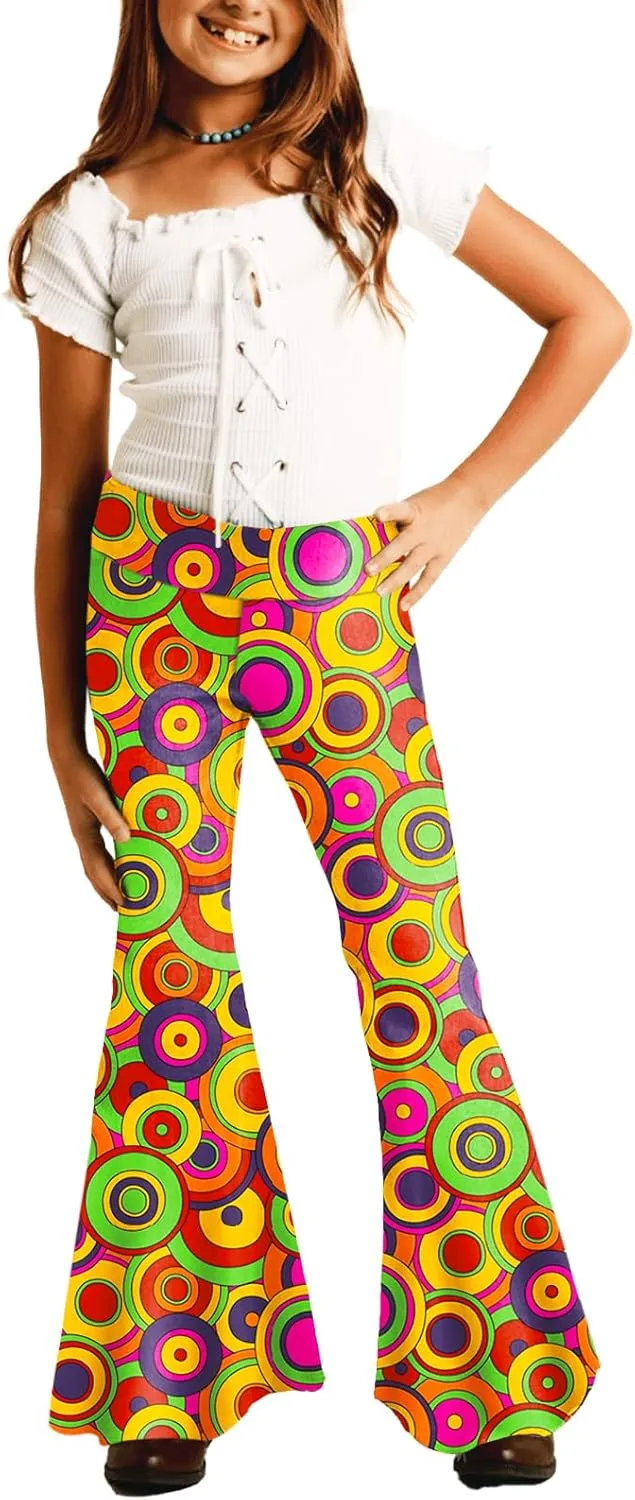 Deerose Girls Bell Bottom Floral Print Stretch Hippie Pants High Waist Flare Pants 5-14 Year