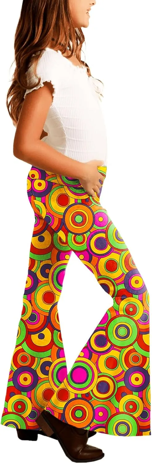 Deerose Girls Bell Bottom Floral Print Stretch Hippie Pants High Waist Flare Pants 5-14 Year