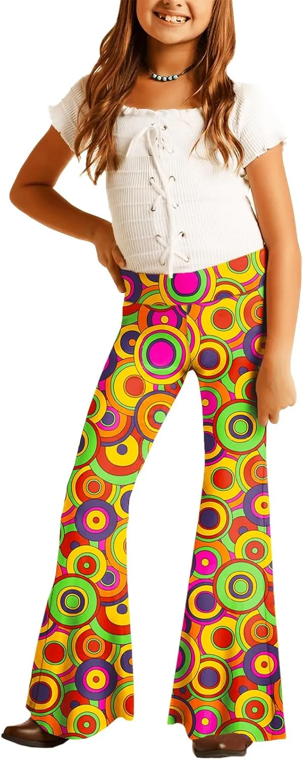 Deerose Girls Bell Bottom Floral Print Stretch Hippie Pants High Waist Flare Pants 5-14 Year