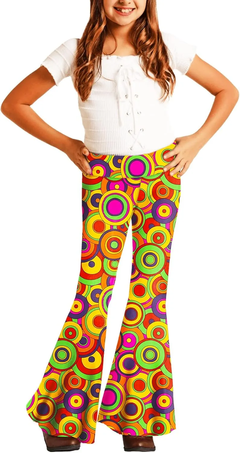 Deerose Girls Bell Bottom Floral Print Stretch Hippie Pants High Waist Flare Pants 5-14 Year