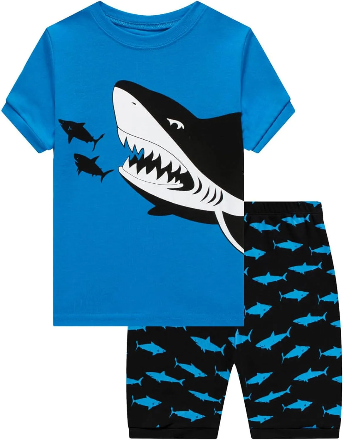 Dolphin&Fish Boys Summer Pajamas 4Pieces Set Boys Short Sleeve Cute Print Toddler Kids Sleepwears.