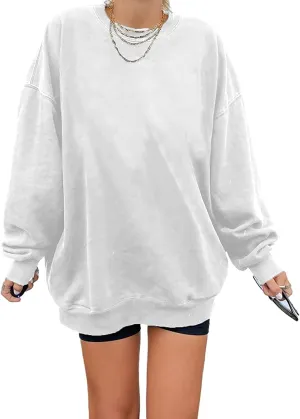 Ebifin Women's Oversized Long Sleeve Sweatshirts Pure Color Round Neck Casual Pullover Shirt
