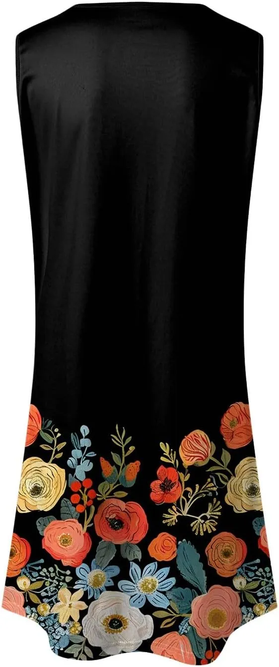 Eduavar Mini Dresses for Women Summer Floral Dress for Women Plus Size Tank Dress Floral Print Sleeveless V Neck Mini Dress