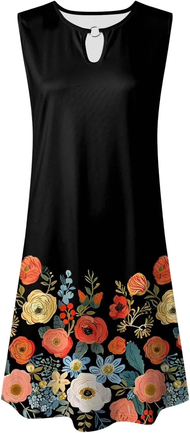 Eduavar Mini Dresses for Women Summer Floral Dress for Women Plus Size Tank Dress Floral Print Sleeveless V Neck Mini Dress