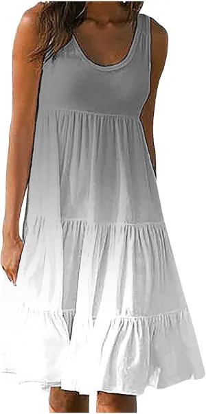 Eduavar Summer Dresses for Women 2024, Casual Summer Dresses for Women Gradient Print Sleeveless Round Neck Mini Dress