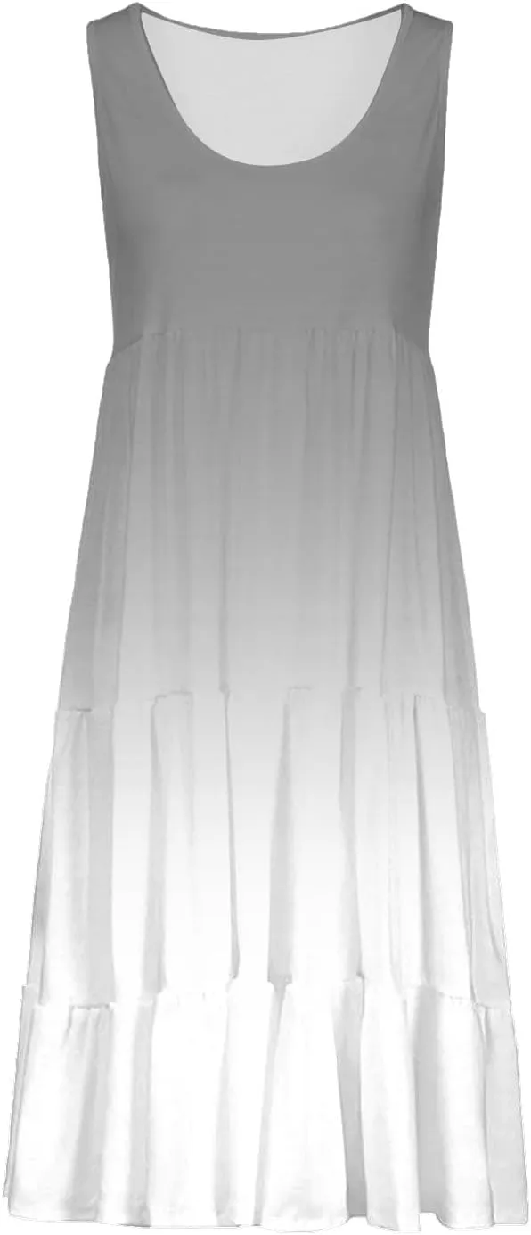 Eduavar Summer Dresses for Women 2024, Casual Summer Dresses for Women Gradient Print Sleeveless Round Neck Mini Dress