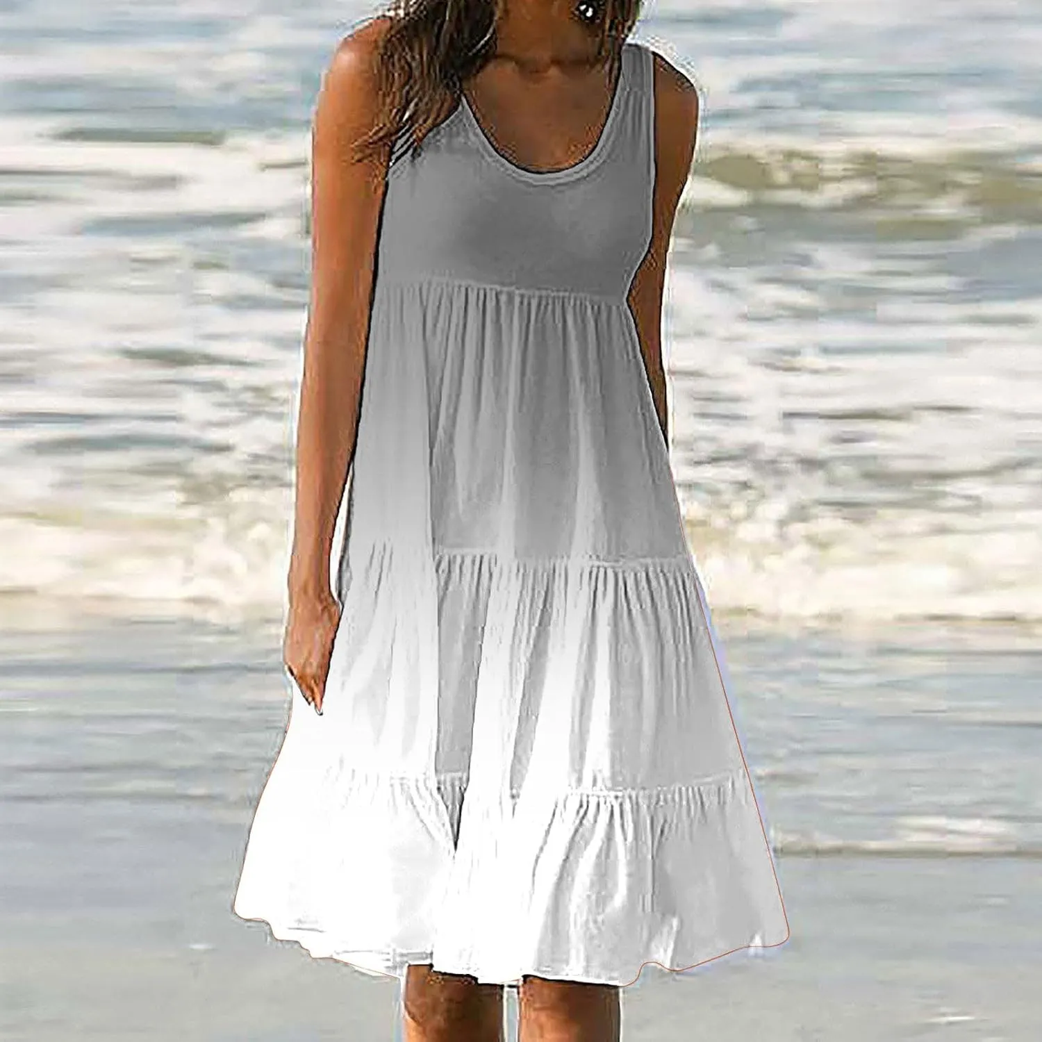 Eduavar Summer Dresses for Women 2024, Casual Summer Dresses for Women Gradient Print Sleeveless Round Neck Mini Dress