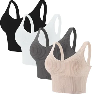 Eleplus 4 Pieces Comfy Cami Bra for Women Crop Top Yoga Bralette Longline Padded Lounge Bra Pack of 4
