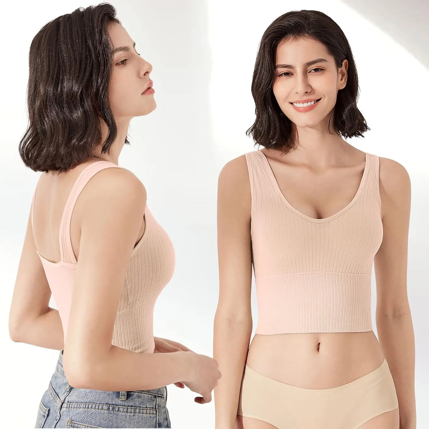 Eleplus 4 Pieces Comfy Cami Bra for Women Crop Top Yoga Bralette Longline Padded Lounge Bra Pack of 4