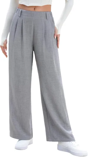 EVALESS Women's Wide Leg Pants High Waisted Business Work Casual Trousers 2025 Summer Comfy Palazzo Pants with Pockets