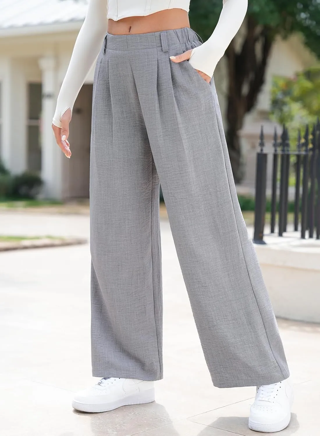 EVALESS Women's Wide Leg Pants High Waisted Business Work Casual Trousers 2025 Summer Comfy Palazzo Pants with Pockets