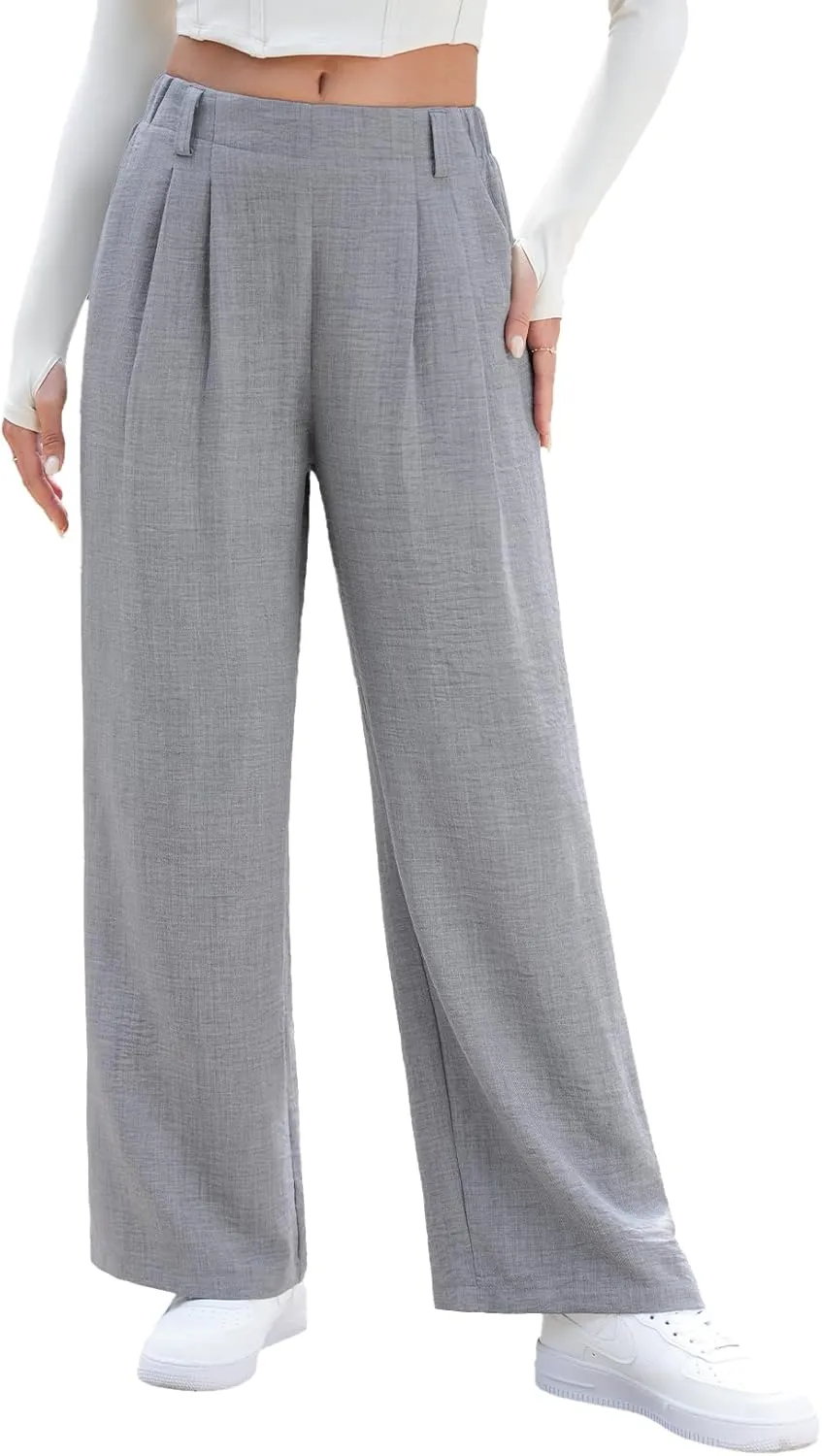 EVALESS Women's Wide Leg Pants High Waisted Business Work Casual Trousers 2025 Summer Comfy Palazzo Pants with Pockets