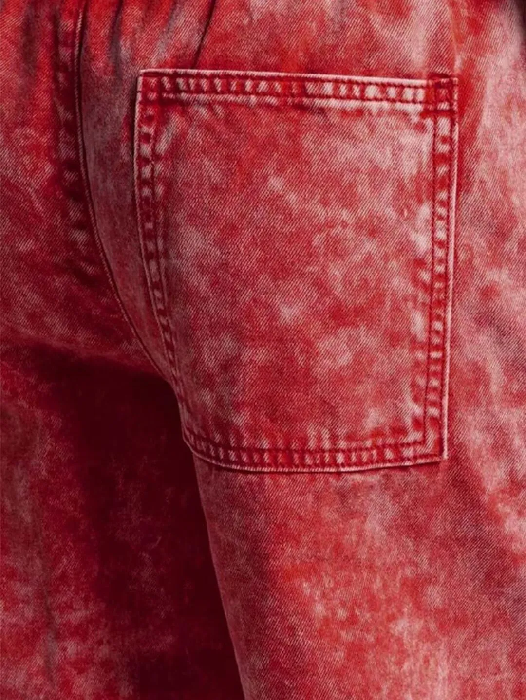 Flamingals Straight Leg Baggy Mid Rise Casual Drawstring Denim Pants