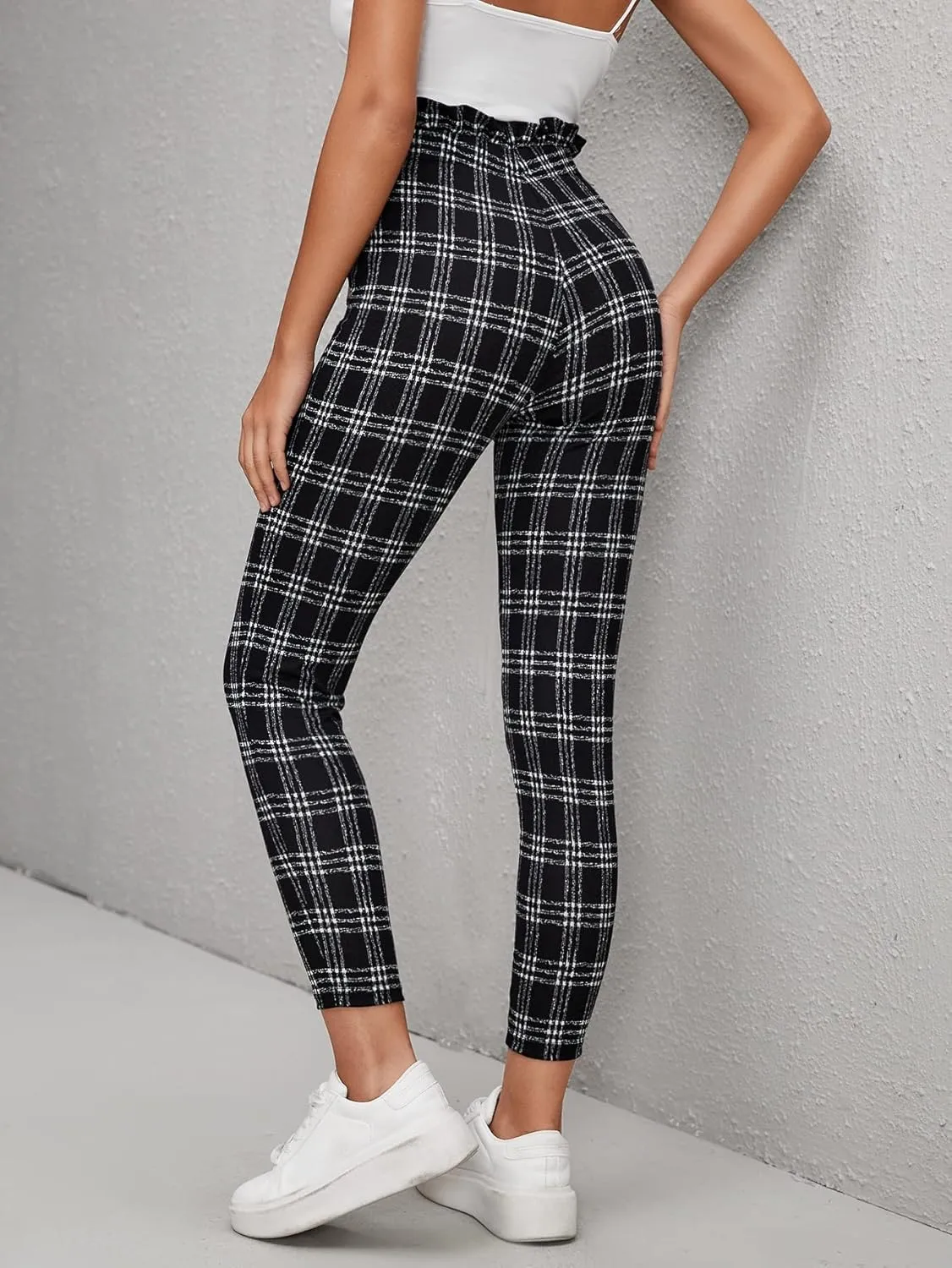 Floerns Women's High Waist Paper Bag Work Pants Stretchy Trouser with Belt