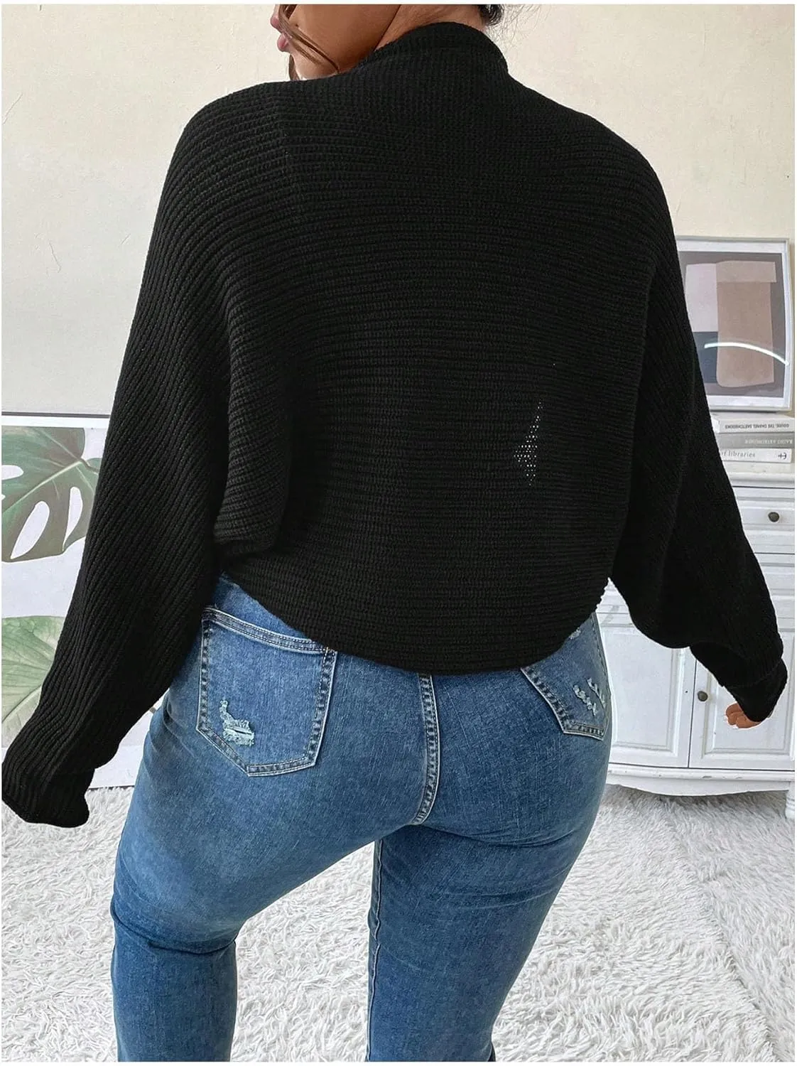 Floerns Women's Plus Size Long Sleeve Shrug Bolero Open Front Knitted Cardigan Sweater