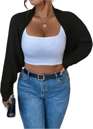 Floerns Women's Plus Size Long Sleeve Shrug Bolero Open Front Knitted Cardigan Sweater
