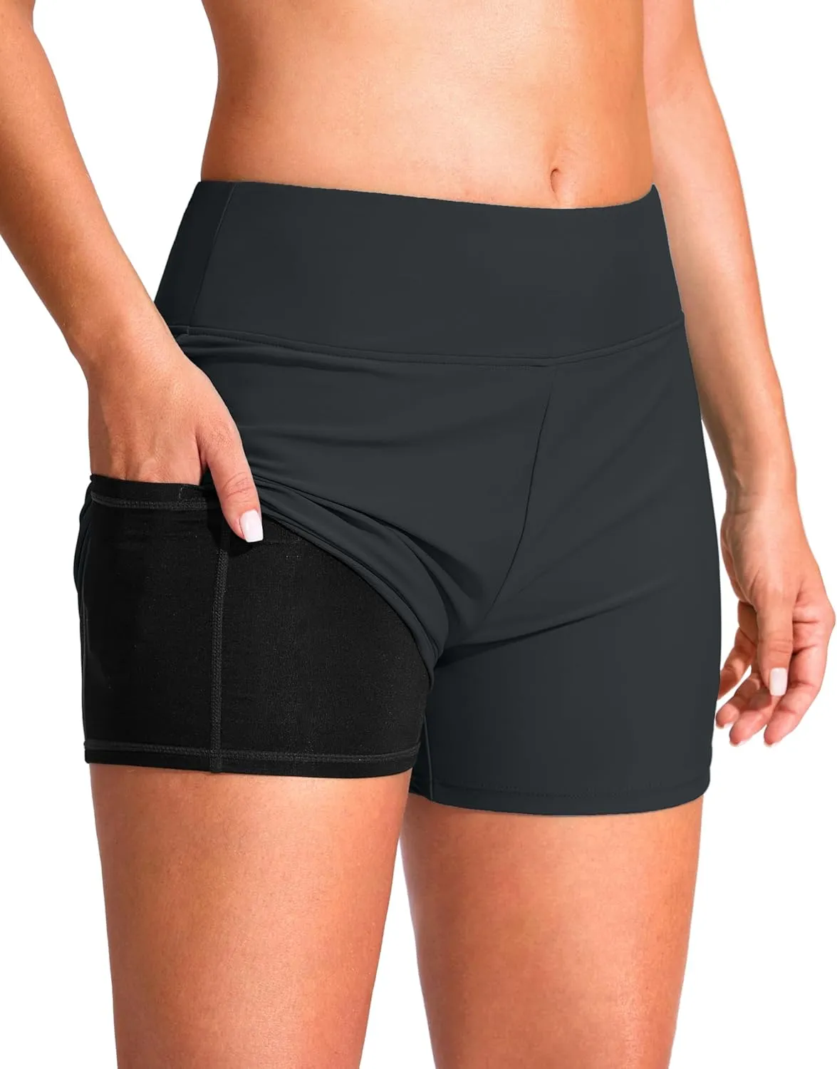G Gradual Women's 4" Swim Board Shorts High Waisted Tummy Control Swimsuit Bathing Suit Bottoms for Women with Liner Pocket