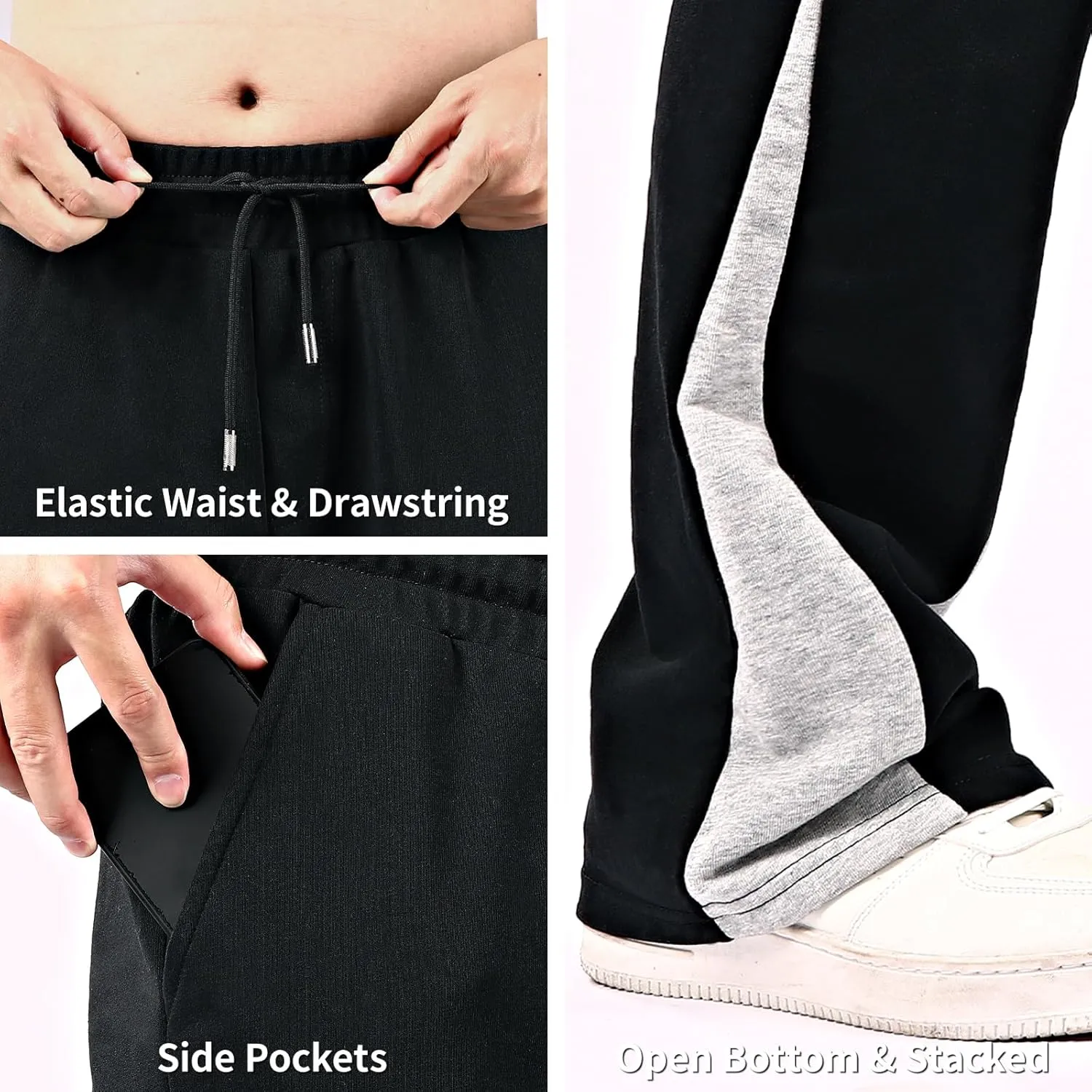 GINGTTO Mens Sweatpants Open Bottom Patchwork Stacked Paint Track Pants