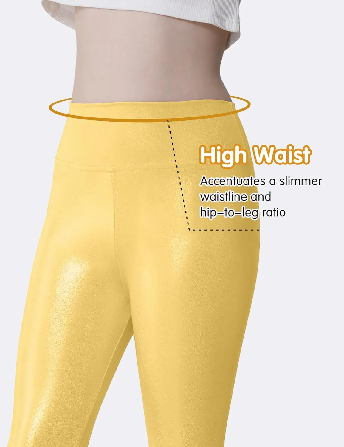 Girls Metallic Leggings High Waisted Sparkly Yoga Pants Shiny Running Dance Tights for Kids Youth Teen, 2 Pack