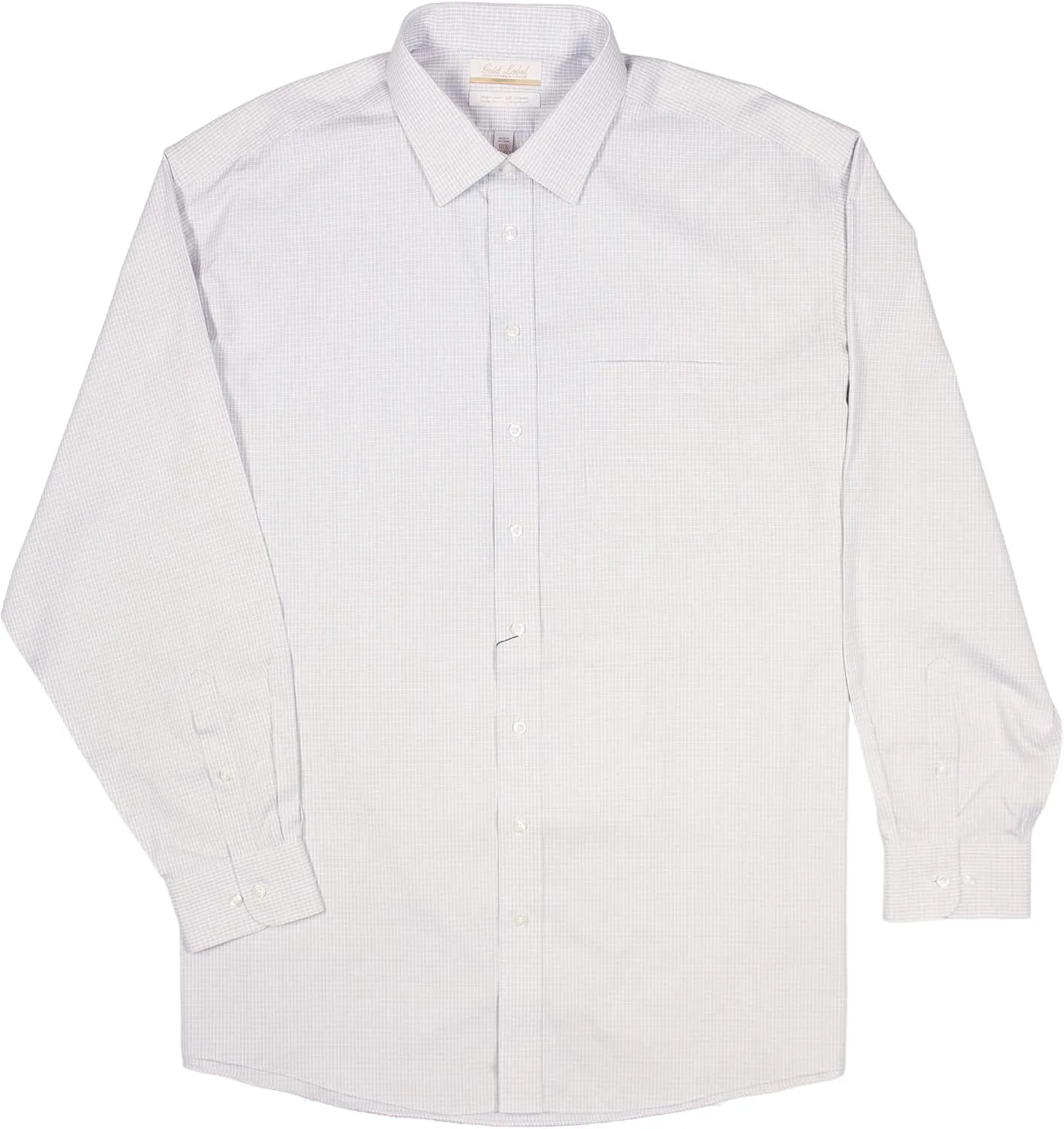 Gold Label Men's Big and Tall Non-Iron Wrinkle-Resistant Long Sleeve Pocket Dress Shirt with Spread Collar