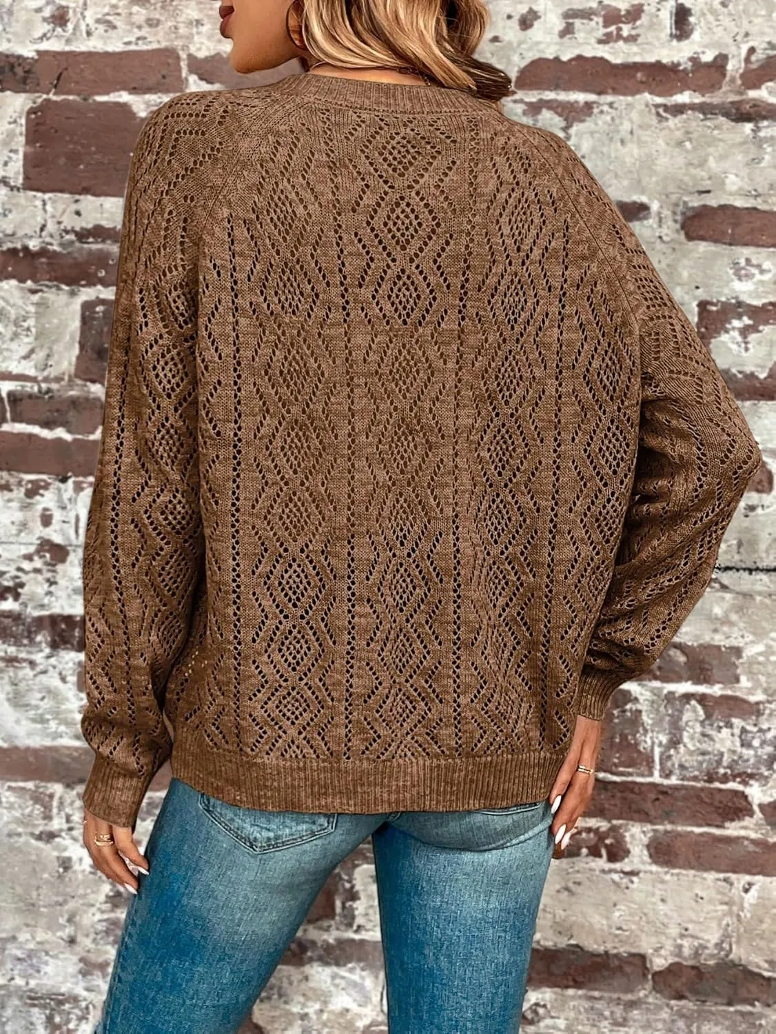 GORGLITTER Women's Button Down Lightweight Cardigan Crochet Long Sleeve Knit Sweater