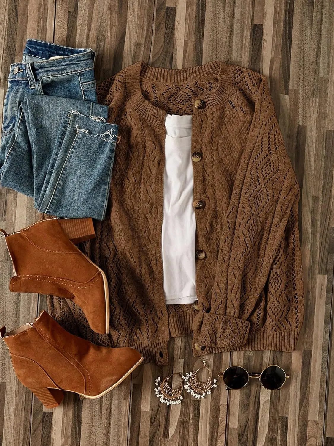 GORGLITTER Women's Button Down Lightweight Cardigan Crochet Long Sleeve Knit Sweater