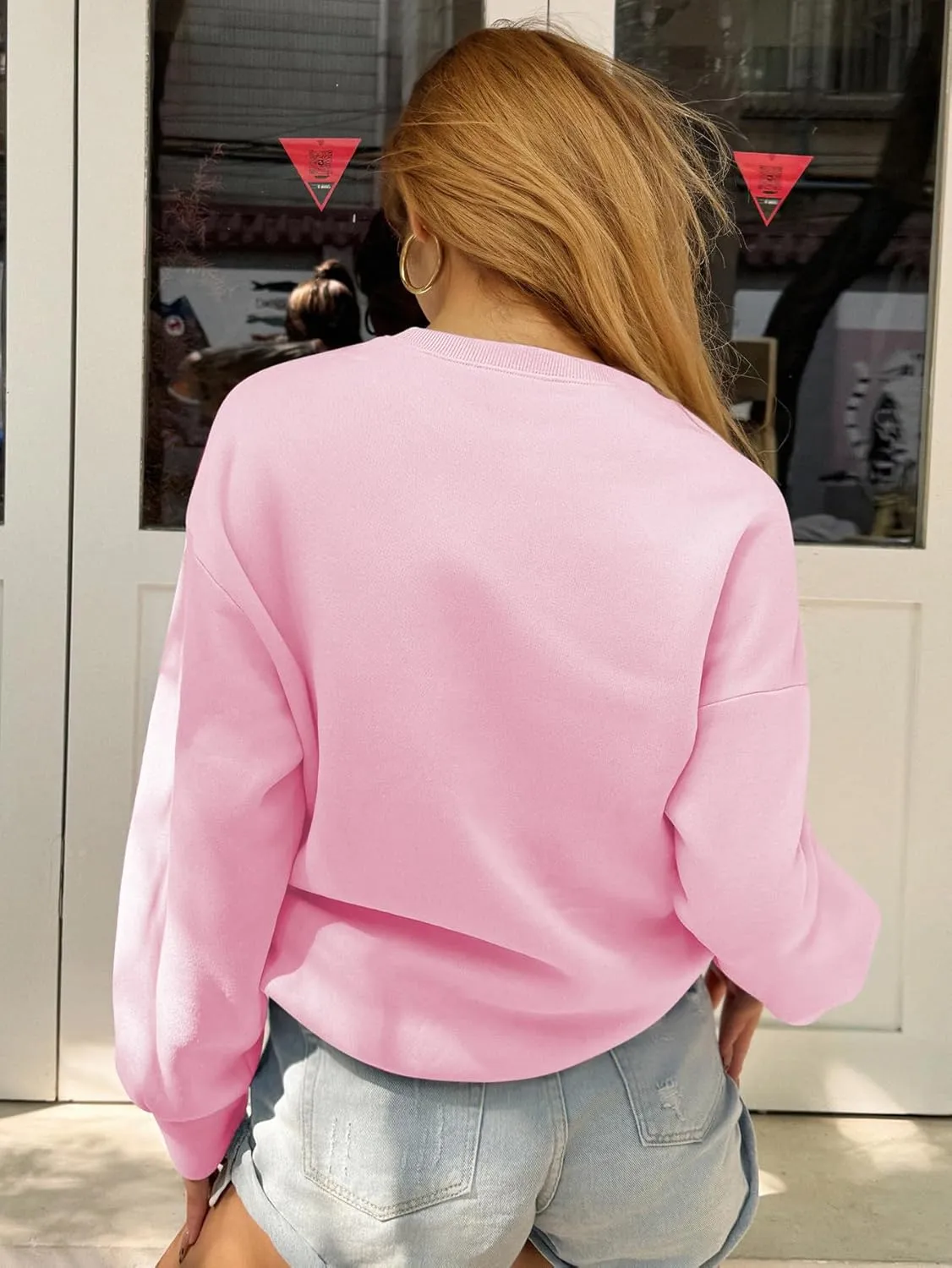 GORGLITTER Women's Cherry Sweatshirt Crewneck Long Sleeve Cute Oversized Pullover Top
