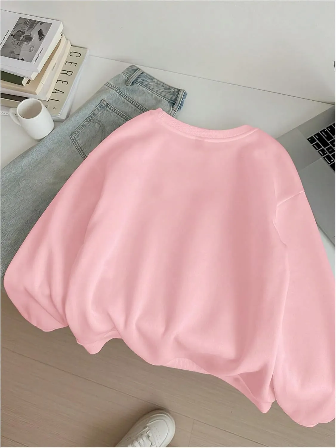 GORGLITTER Women's Cherry Sweatshirt Crewneck Long Sleeve Cute Oversized Pullover Top