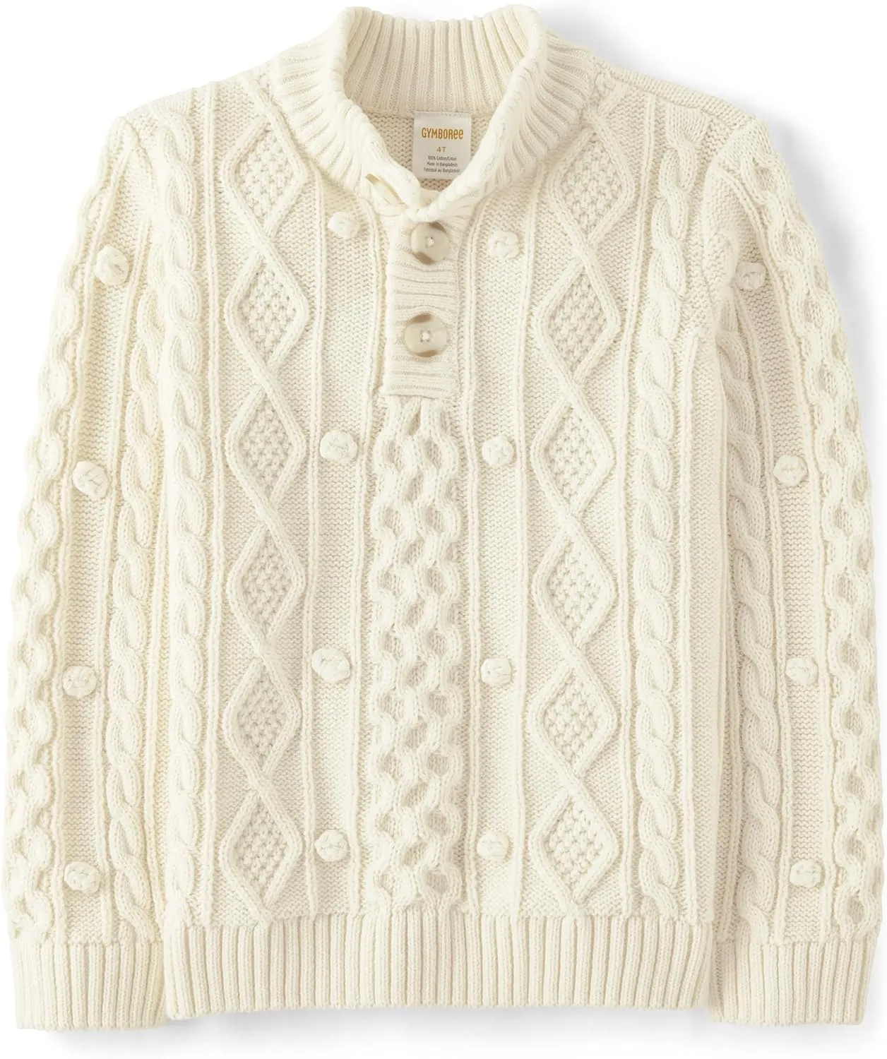 Gymboree Boys' and Toddler Quarter Button Cable Knit Pullover Sweater
