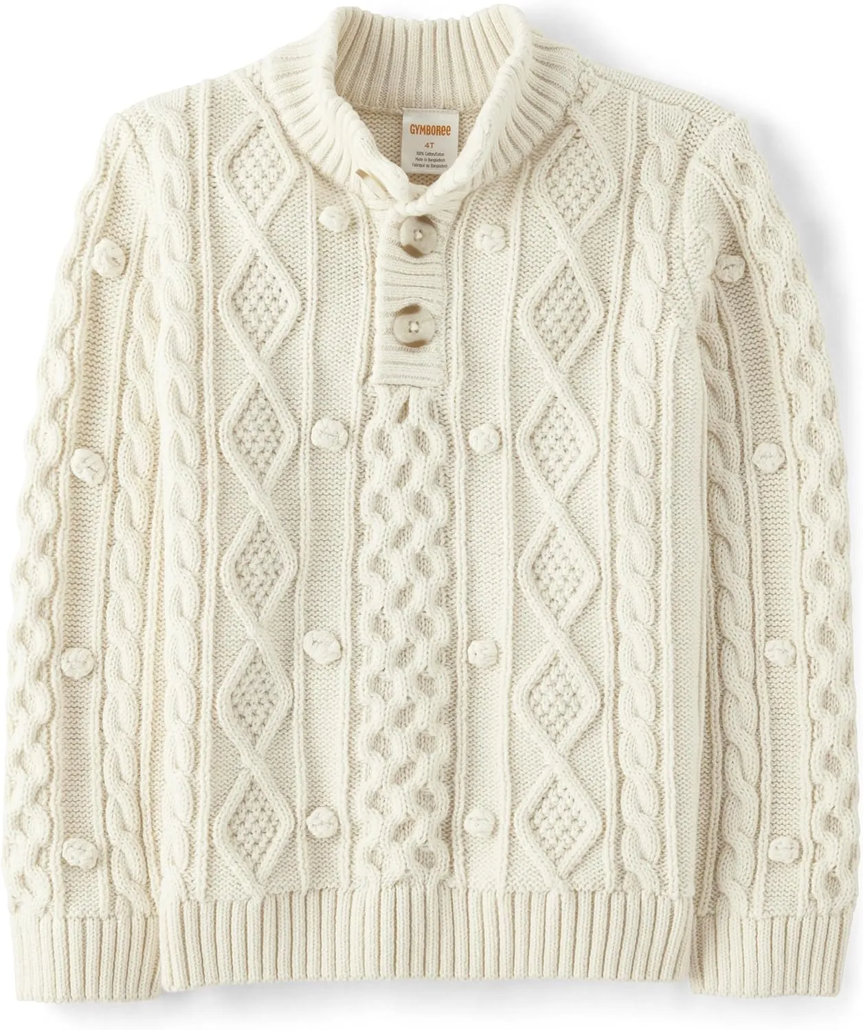 Gymboree Boys' and Toddler Quarter Button Cable Knit Pullover Sweater