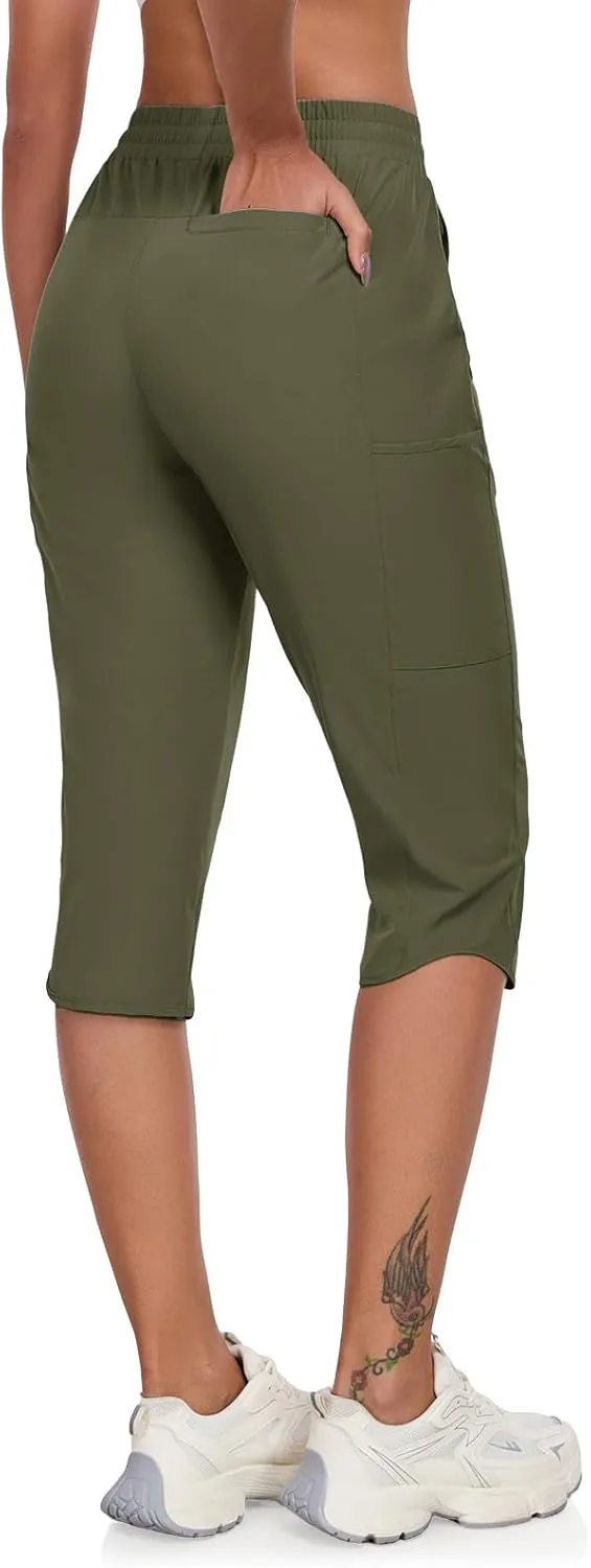 GymBrave Women's Capri Pants with 6 Pockets Quick Dry Lightweight Cargo Hiking Capris Outdoor Casual Travel