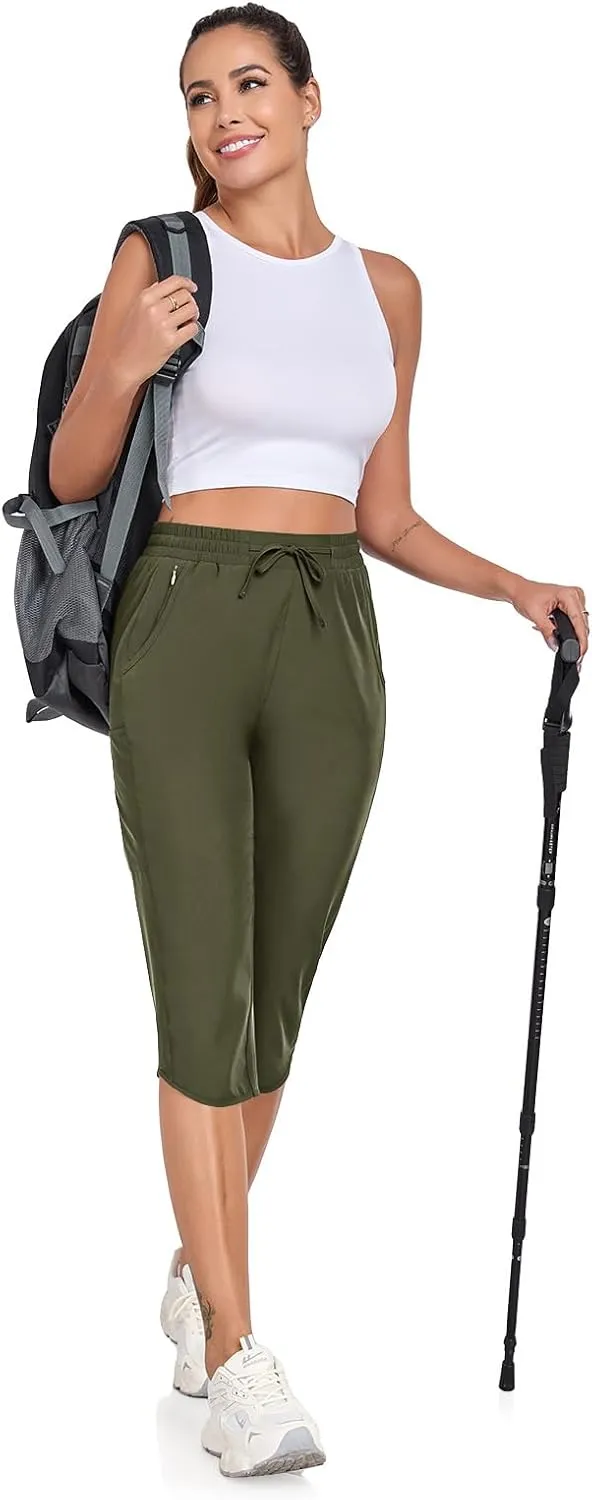 GymBrave Women's Capri Pants with 6 Pockets Quick Dry Lightweight Cargo Hiking Capris Outdoor Casual Travel