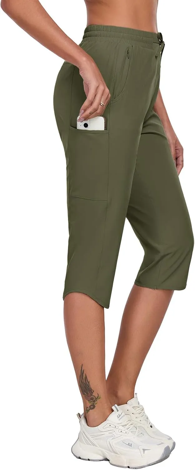 GymBrave Women's Capri Pants with 6 Pockets Quick Dry Lightweight Cargo Hiking Capris Outdoor Casual Travel