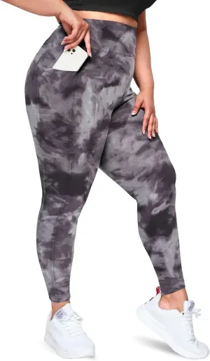 Happy.angel Plus Size Leggings with Pockets for Women, High Waisted Capri Yoga Workout Pants Cropped Tights 3X 4X