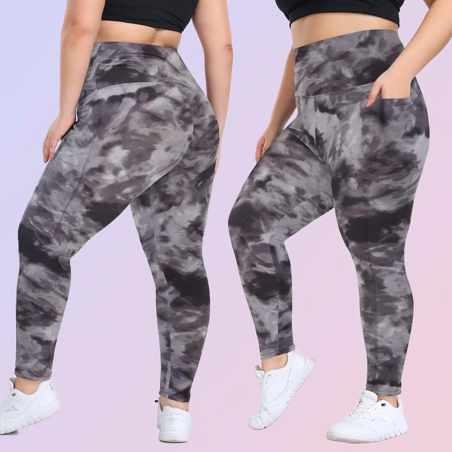 Happy.angel Plus Size Leggings with Pockets for Women, High Waisted Capri Yoga Workout Pants Cropped Tights 3X 4X