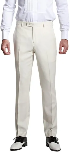 HBDesign Mens Formal Slim Fit Flat Front Straight Iron Free Trousers White