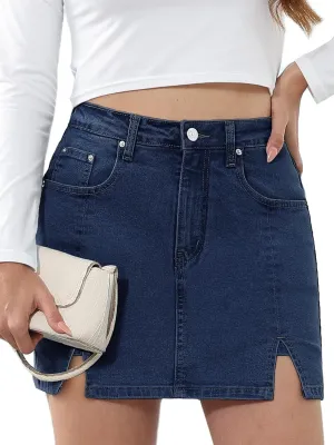 HDLTE Denim Skirts for Women High Waisted Y2K Jean Skirt with Split Cute Skorts Shorts(Dark Blue, L)