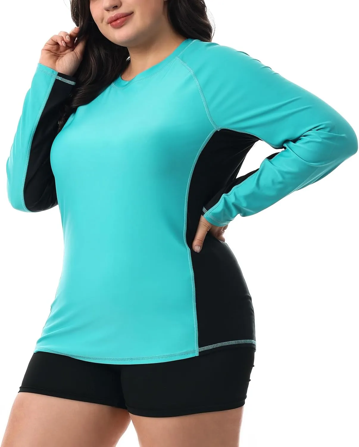 HODOSPORTS Women's Plus Size Rash Guard UPF 50  Swim Shirt Sun Protection Swimsuit Top Long Sleeve 1X-6X