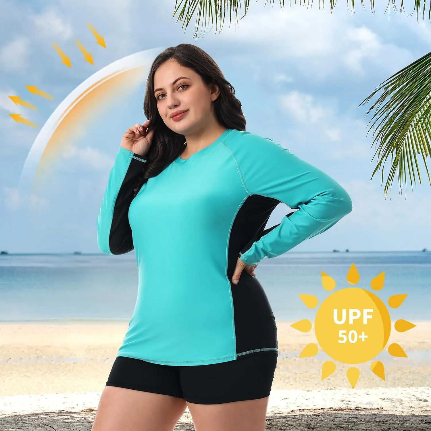 HODOSPORTS Women's Plus Size Rash Guard UPF 50  Swim Shirt Sun Protection Swimsuit Top Long Sleeve 1X-6X