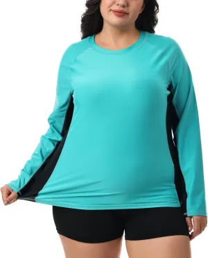 HODOSPORTS Women's Plus Size Rash Guard UPF 50  Swim Shirt Sun Protection Swimsuit Top Long Sleeve 1X-6X