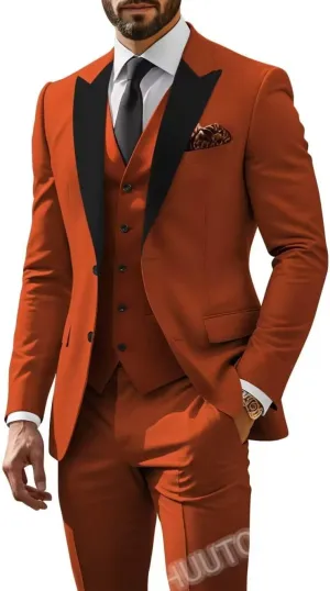 HUUTOE Mens Suits 3 Piece Slim Fit Suit for Men Groom Suit for Wedding Men's Tuxedos Homecoming Prom Suit Pants Vest Set