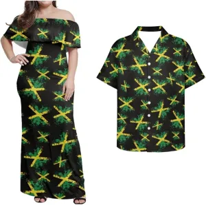 Jamaican Couple Matching Jamaican Clothing Jamaica Flag Dresses & Man Shirt Jamaican Couple Dress for Men and Women