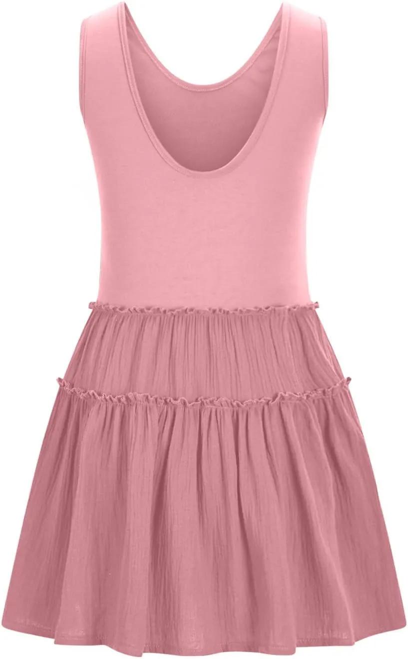 JOAU Womens Summer Casual Tank Dress Sleeveless V Neck Patchwork Sundress Flowy Tiered Swing Mini Beach Vacation Dresses