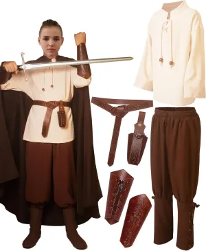Kids Medieval Costume Boys Renaissance Viking Tunic Pants Accessories Outfit for Halloween Cosplay (No Sword/Cape)